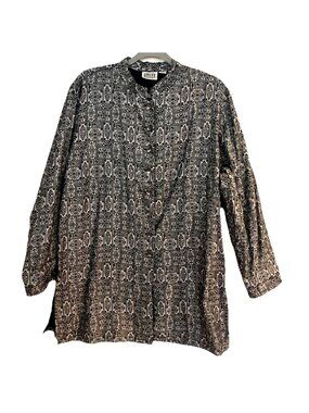 Chicos’s Design Tunic Jacket Womens 3 Black Silver Design Bohemian XL Button Up